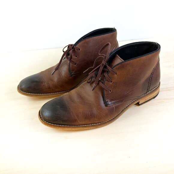 Joseph Abboud Men's Leather Shoes 8.5 D Oiled Graduated Brown Lace Up‎ Dress - Picture 1 of 11